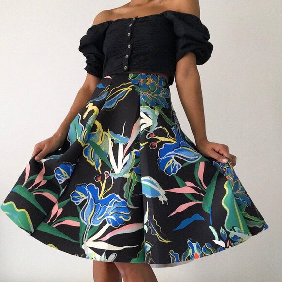 H&M scuba floral Hawaiian midi circle Neoprene skirt 6 4 - Picture 14 of 16